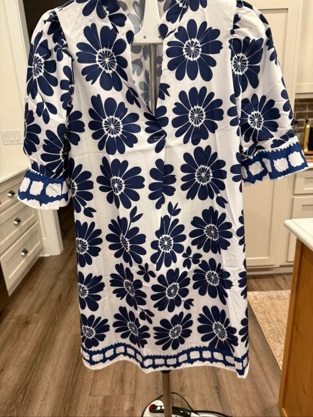 White Mini Dress with Navy Floral Print